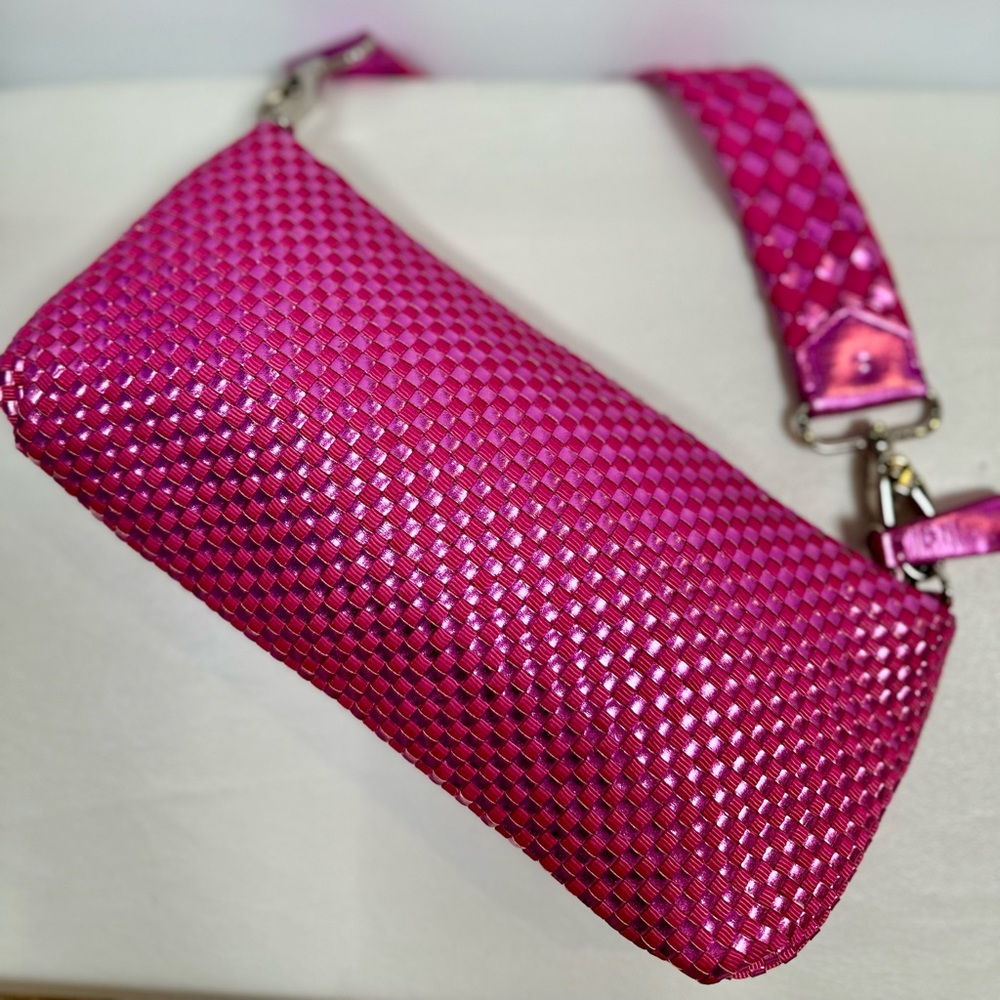 Y2K The Sak Metallic Barbie Core Pink Fusion Woven Small Shoulder Carry Purse